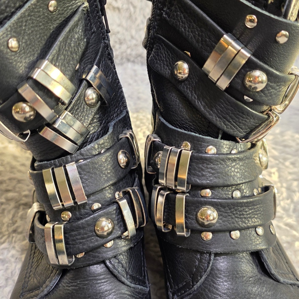 Black Studded Strap Ankle Boots - Women - Picture 4 of 13